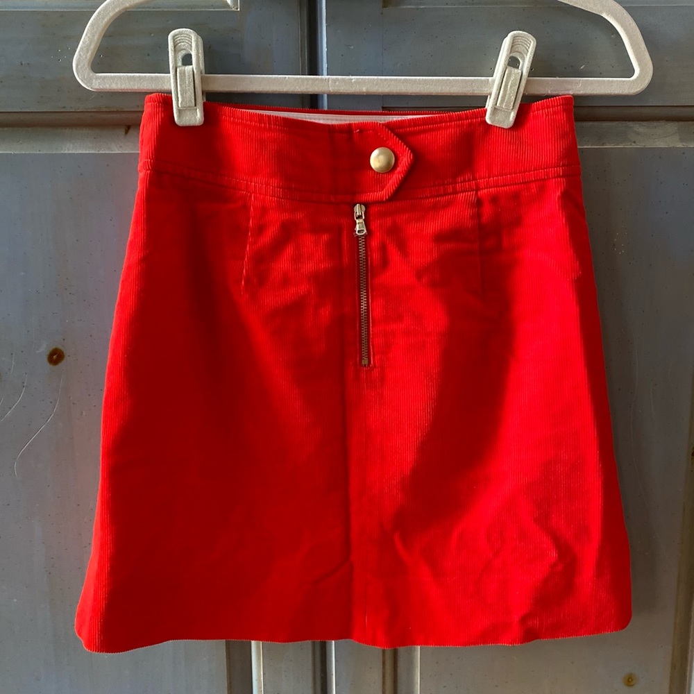 J Crew Corduroy Skirt in Fiery Sunset Red